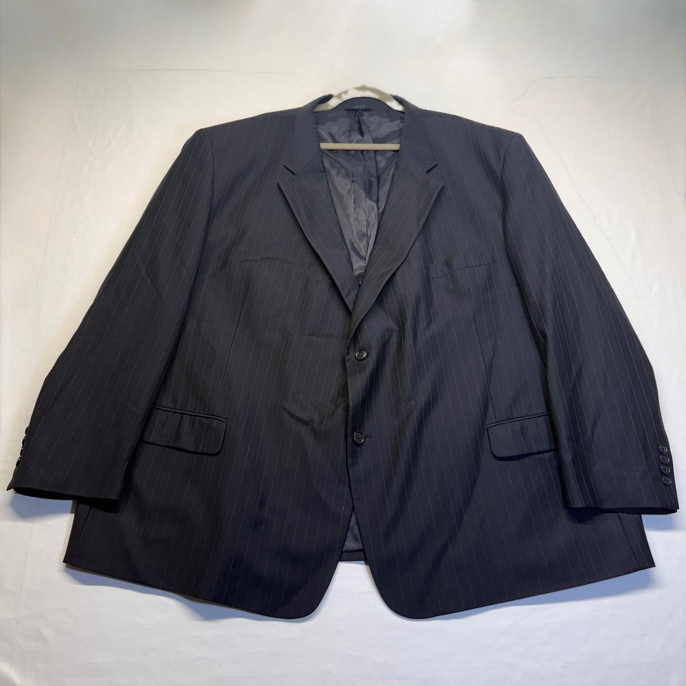 Botany 500 Super 120s Wool Blazer 56R Black Pinstripe Men's 2 Button Suit Jacket